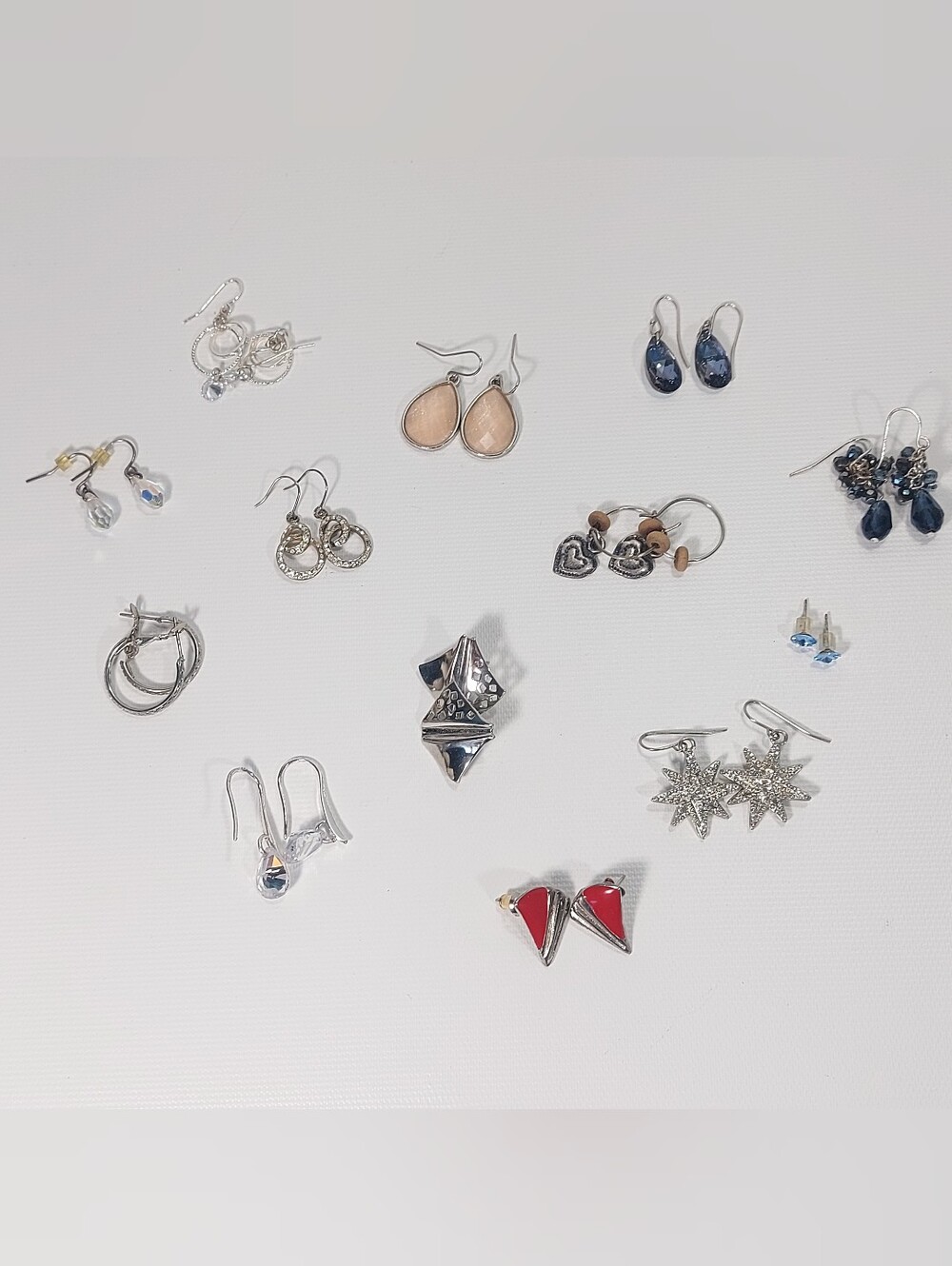 Vintage to Modern Earrings Jewelry Lot 13 Pairs Mixed Sterling Silver, Dangle